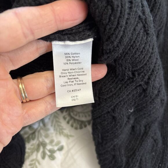 Talbots Size Small Black Cable Knit Cotton Wool Blend Open Front Cardigan - Picture 5 of 5